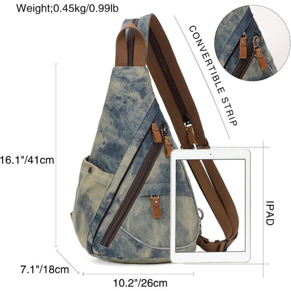 Canvas blue-yellow Sling Bag Small Crossbody Backpack Shoulder for Men Women - Picture 2 of 7